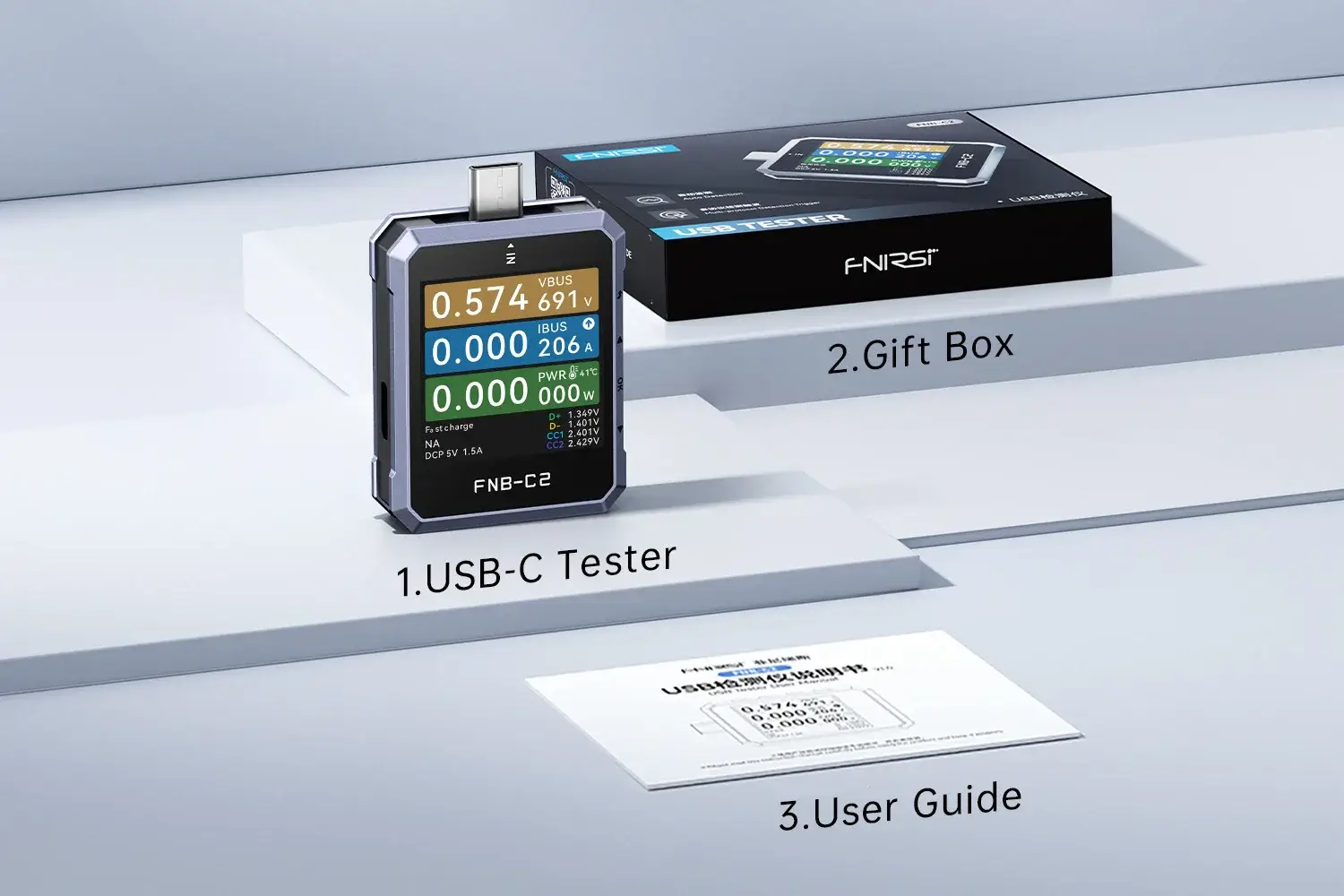 Đo dòng áp, công suất cổng USB đa năng FNIRSI® FNB-C2 USB PD 3.1 Type-C Fast Charging Tester