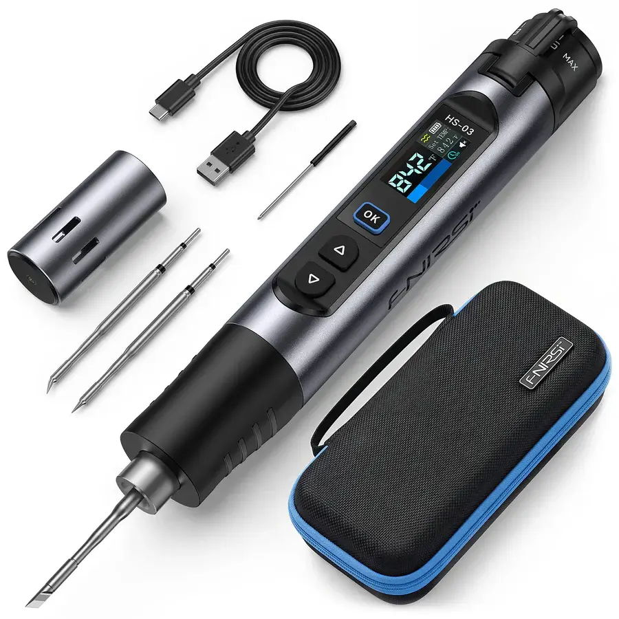 Mỏ hàn dùng pin FNIRSI® HS-03 Cordless Soldering Iron, 18650 Removable Battery, USB-C, 212–842℉