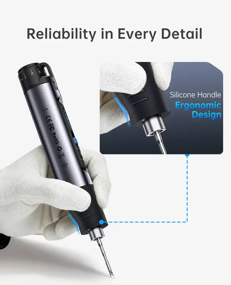 Mỏ hàn dùng pin FNIRSI® HS-03 Cordless Soldering Iron, 18650 Removable Battery, USB-C, 212–842℉