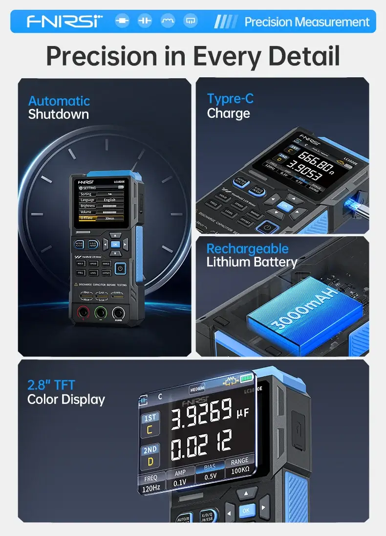 Máy đo linh kiện FNIRSI® LC1020E High Precision Handheld Digital Bridge LCR ESR Tester