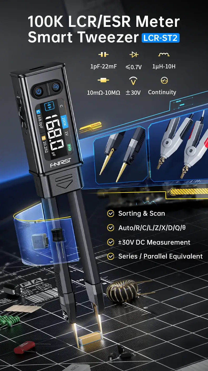Máy đo linh kiện dán FNIRSI® LCR-ST2 100K LCR ESR Meter 2-in-1 Digital Tweezers Bridge