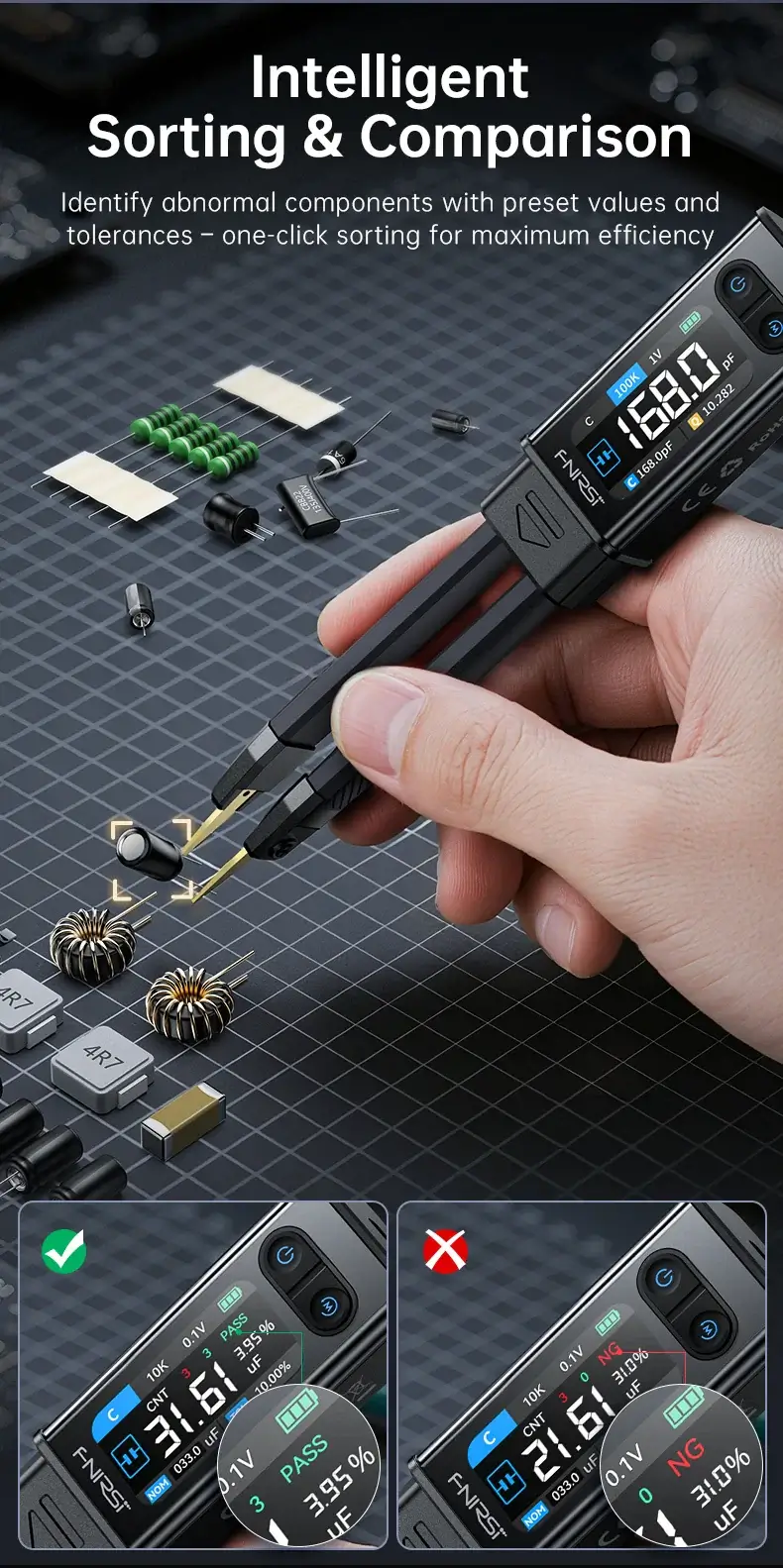 Máy đo linh kiện dán FNIRSI® LCR-ST2 100K LCR ESR Meter 2-in-1 Digital Tweezers Bridge
