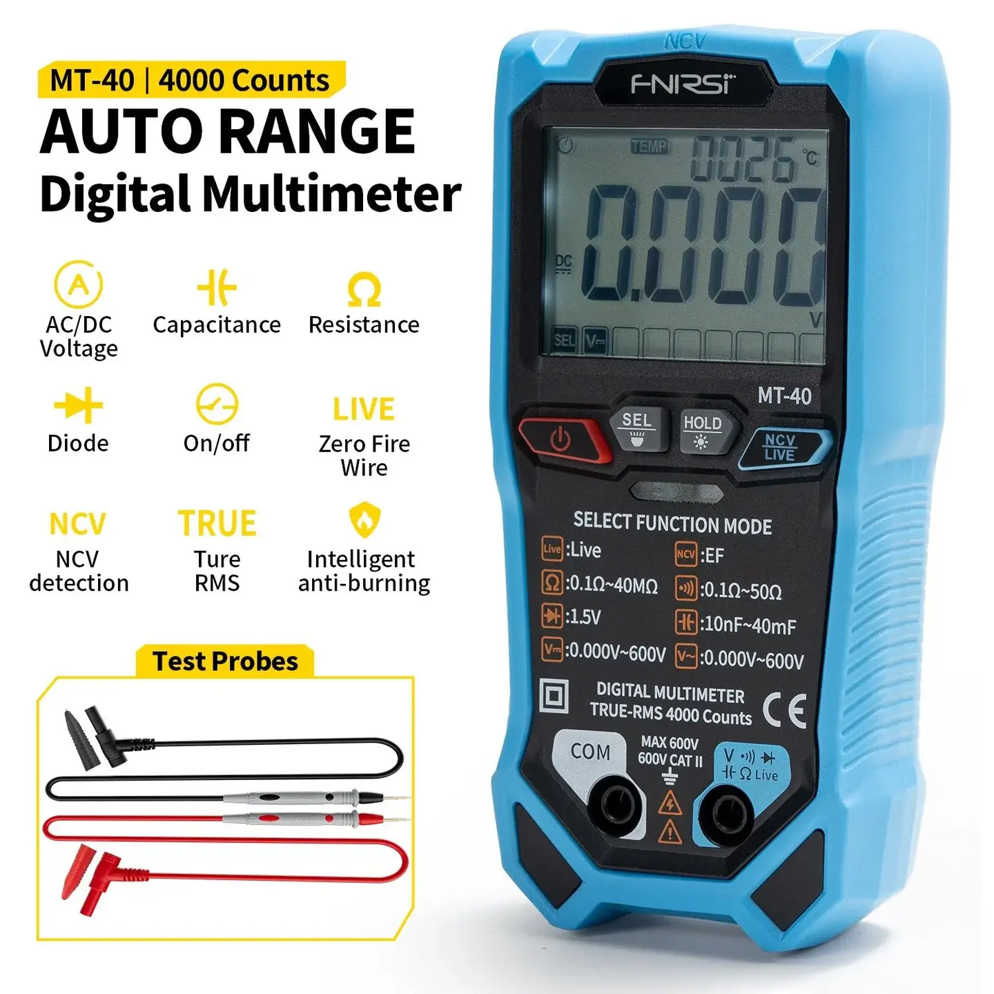 Đồng hồ vạn năng VOM tự động FNIRSI® MT-40 Smart Digital Multimeter
