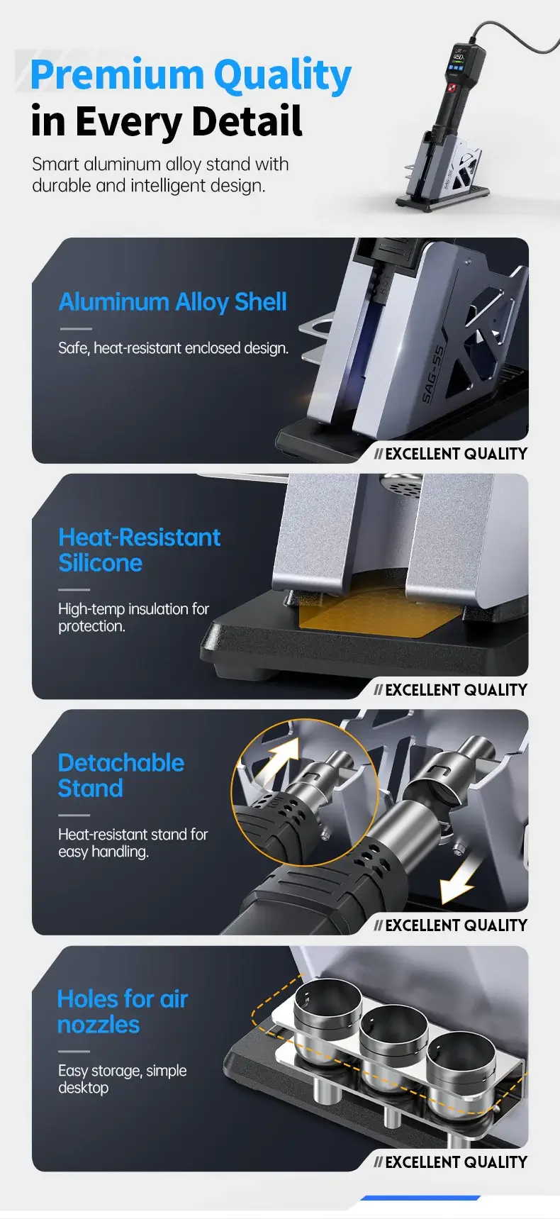Máy Khò Nhiệt Thông Minh FNIRSI® SAG-55 Pro Intelligent 550W Hot Air Gun