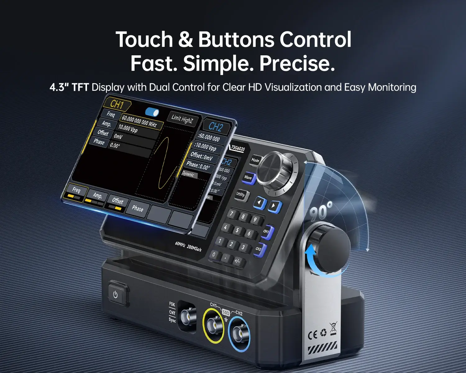 Máy tạo tín hiệu FNIRSI® TSG6020 2CH 200MSa/s Function Signal Generator