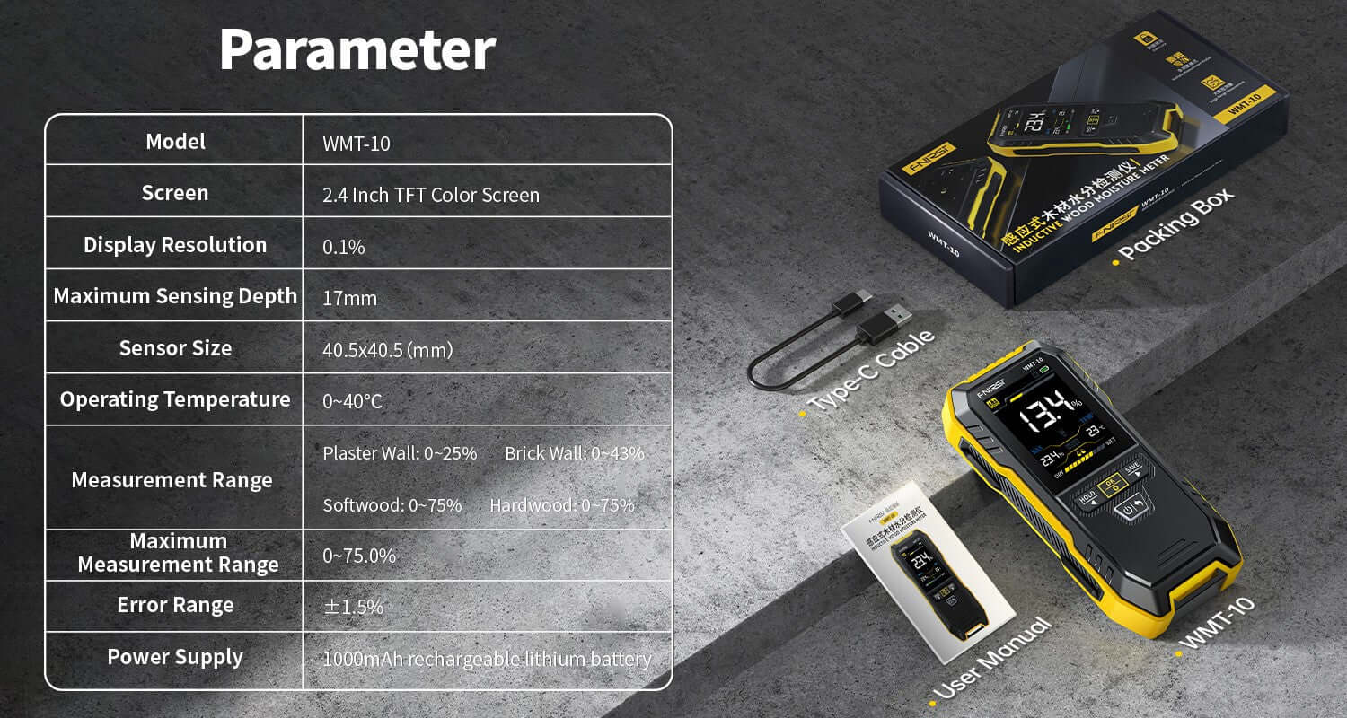 Máy đo độ ẩm gỗ FNIRSI® WMT-10 Non-Contact Inductive Wood & Wall Moisture Meter
