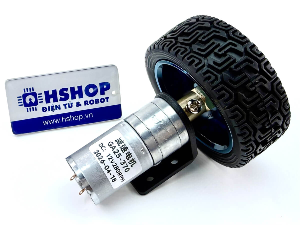 Bộ động Cơ DC giảm tốc GA25-370 kèm gá bắt và bánh xe