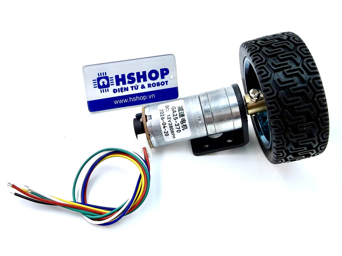 Bộ động cơ GA25-370 DC Servo kèm gá bắt và bánh xe