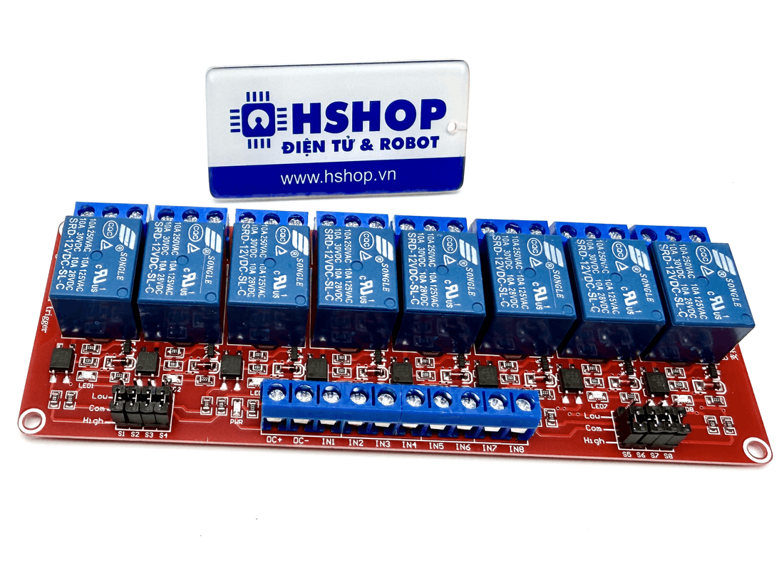 Mạch 8 Relay Opto cách ly chọn mức kích H/L 5V/12V/24VDC