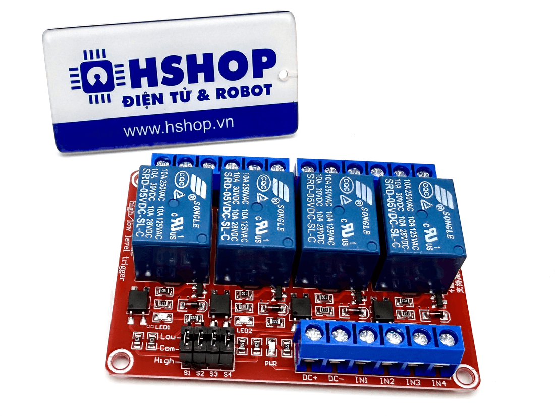 Mạch 4 Relay Opto cách ly chọn mức kích H/L 5V/12V/24VDC