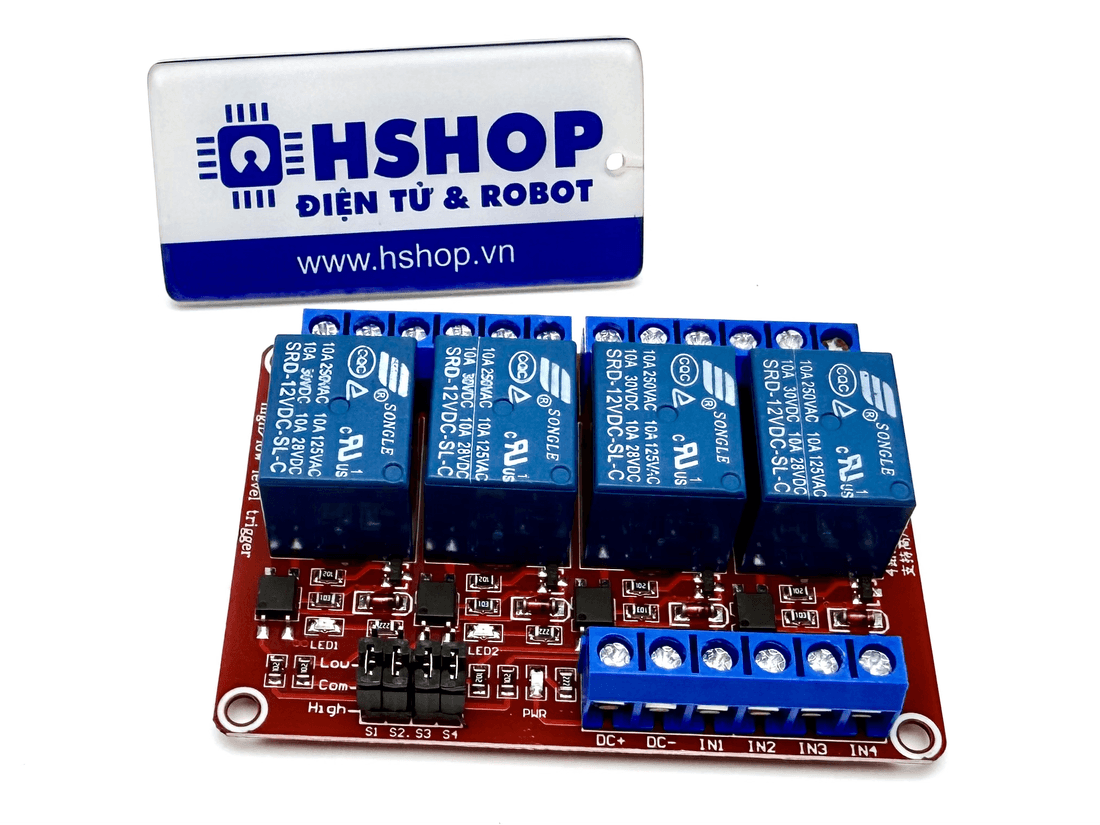 Mạch 4 Relay Opto cách ly chọn mức kích H/L 5V/12V/24VDC