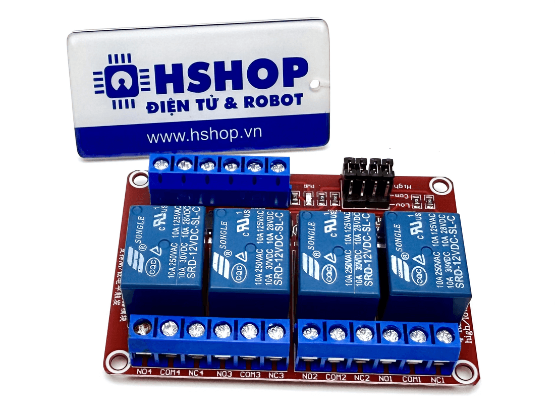 Mạch 4 Relay Opto cách ly chọn mức kích H/L 5V/12V/24VDC