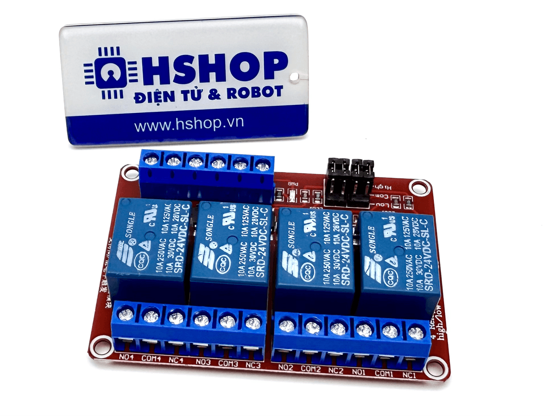 Mạch 4 Relay Opto cách ly chọn mức kích H/L 5V/12V/24VDC