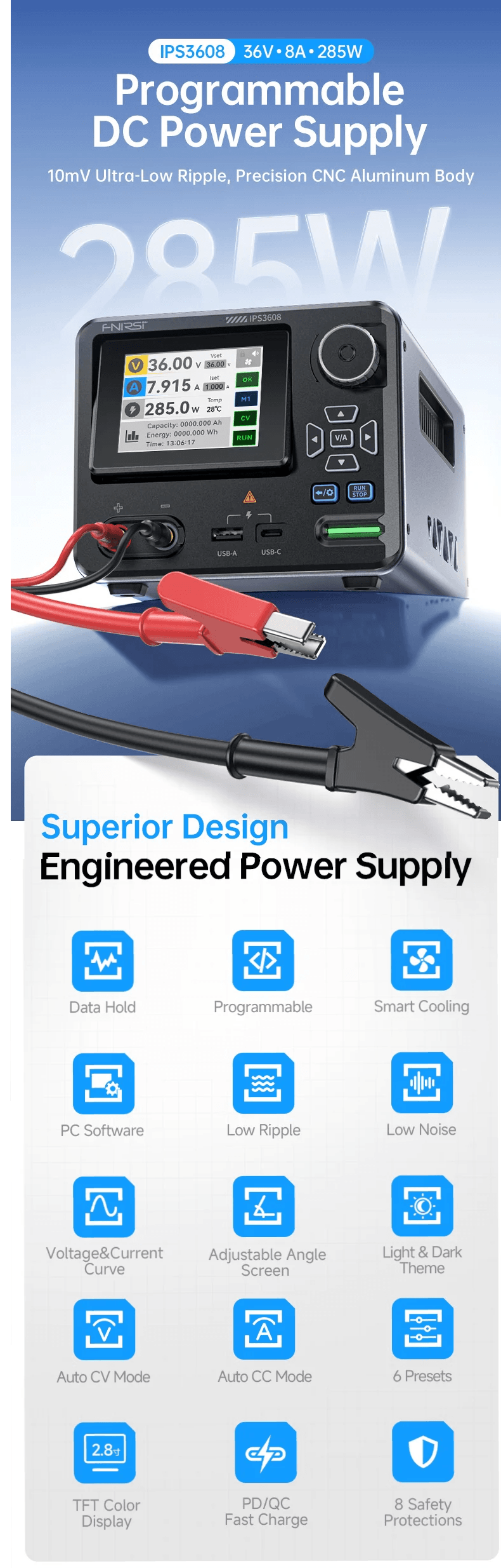 Bộ nguồn FNIRSI® IPS3608 AC-DC Intelligent Digital Control Power Supply