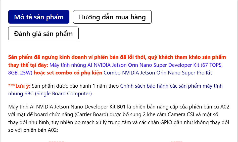 Máy tính AI NVIDIA Jetson Nano Developer Kit B01