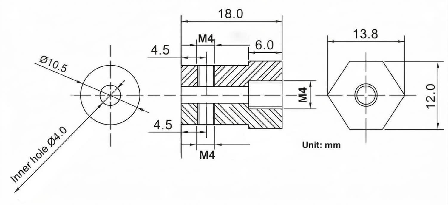 Khớp nối lục giác trục động cơ 4mm kích thước 12x18mm Hexagon Motor Coupling