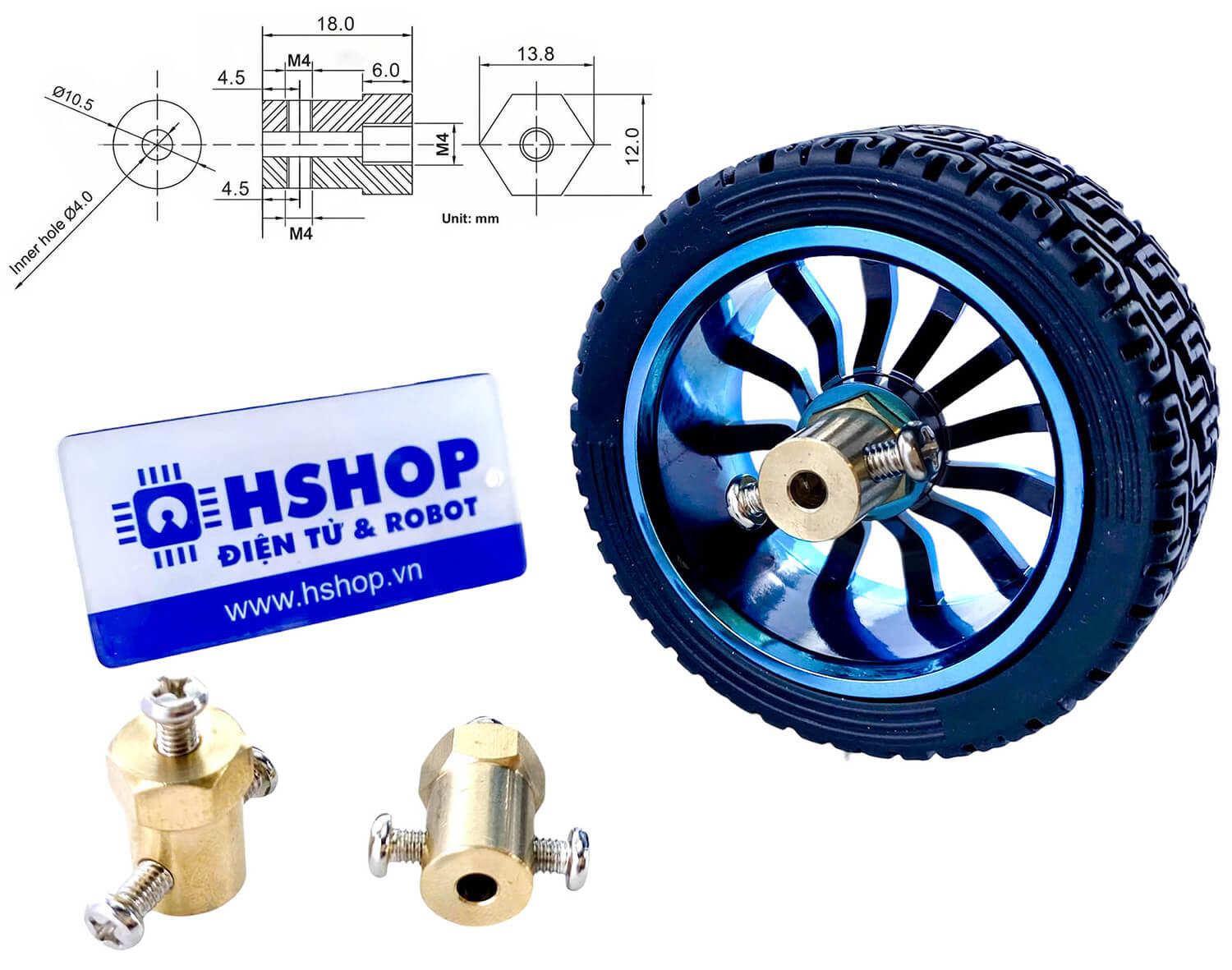 Khớp nối lục giác trục động cơ 4mm kích thước 12x18mm Hexagon Motor Coupling