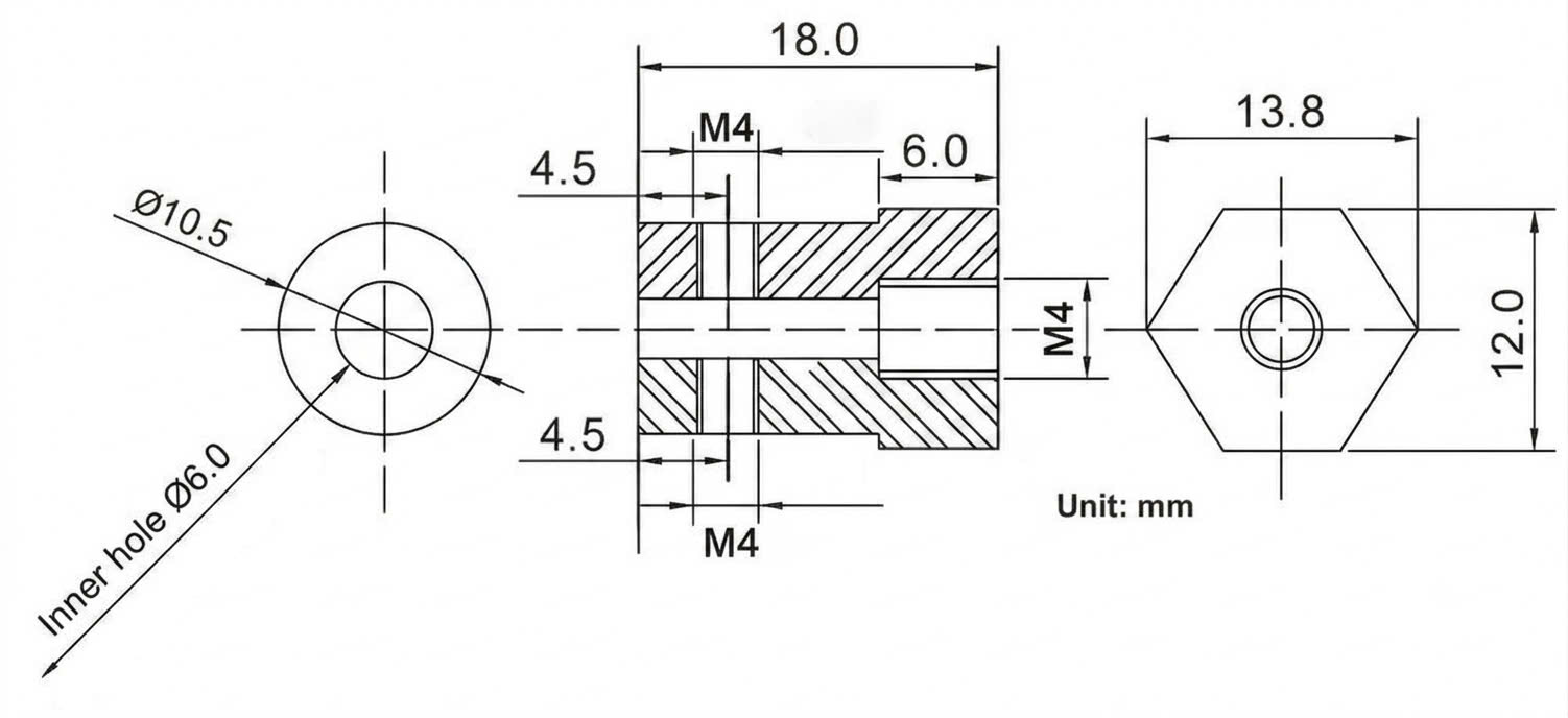 Khớp nối lục giác trục động cơ 6mm kích thước 12x18mm Hexagon Motor Coupling