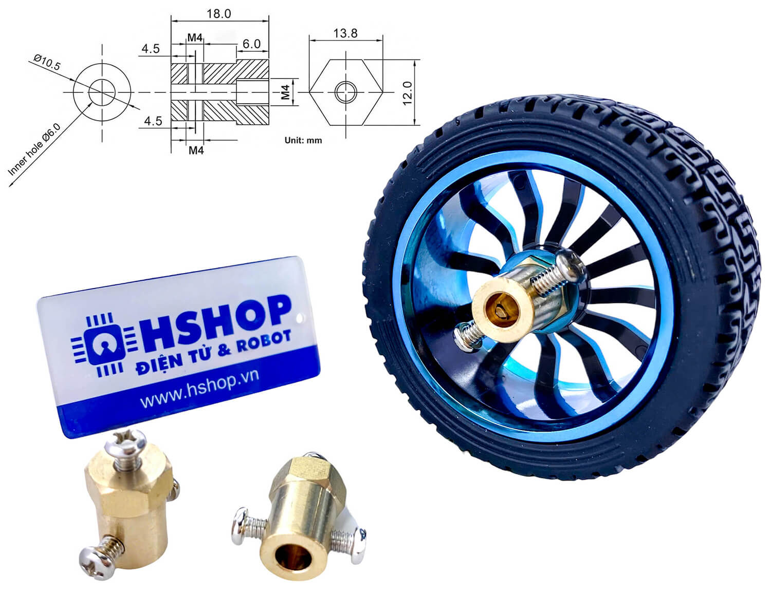 Khớp nối lục giác trục động cơ 6mm kích thước 12x18mm Hexagon Motor Coupling