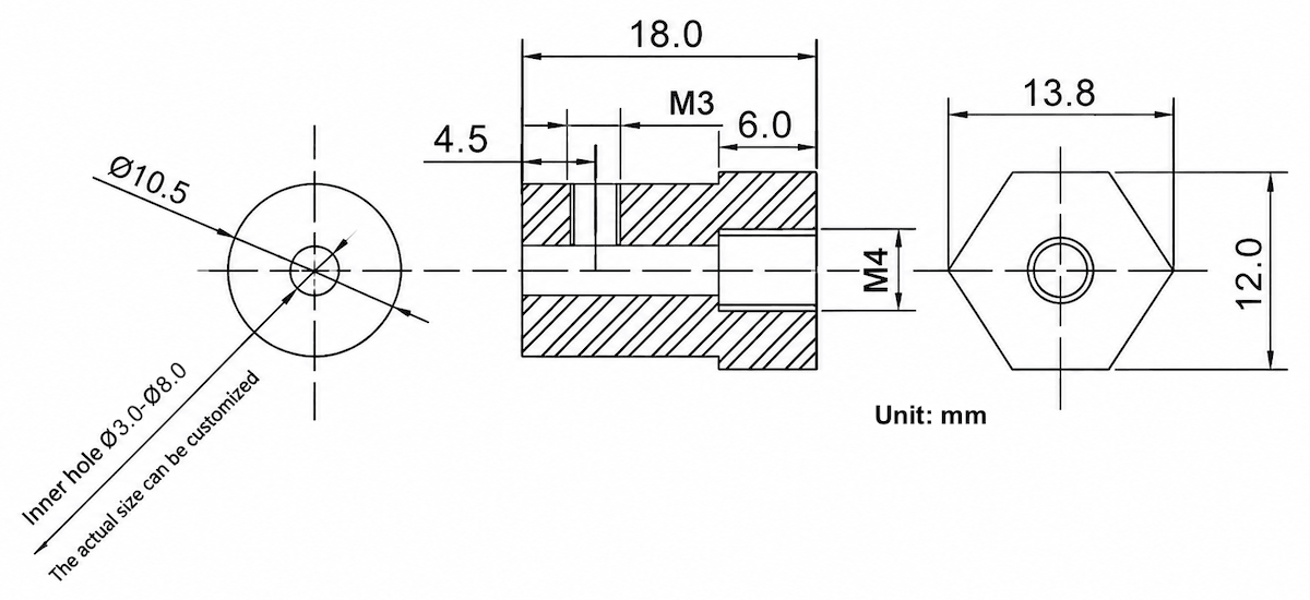 Khớp nối lục giác trục động cơ 6mm kích thước 12x18mm Hexagon Motor Coupling