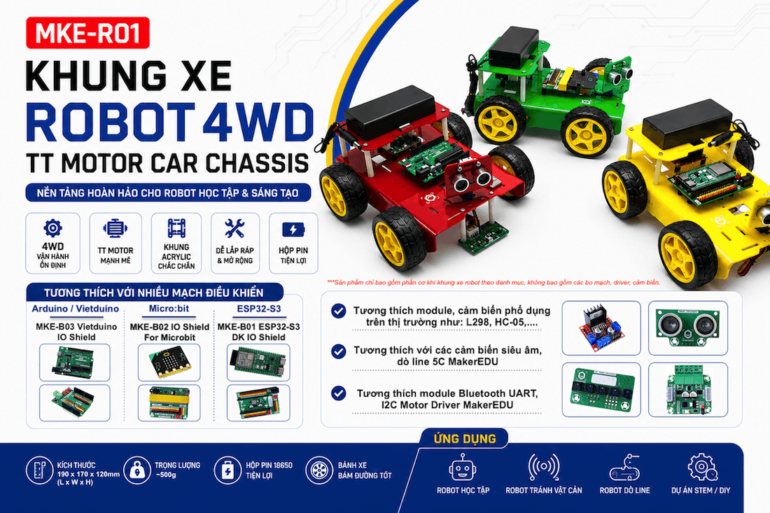 Khung xe MKE-R01 4WD Robot Car Chassis TT Motor