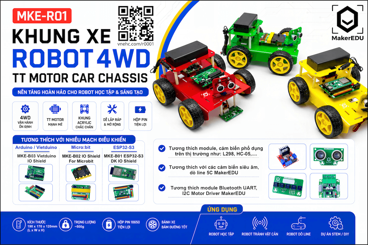Khung xe MKE-R01 4WD Robot Car Chassis TT Motor