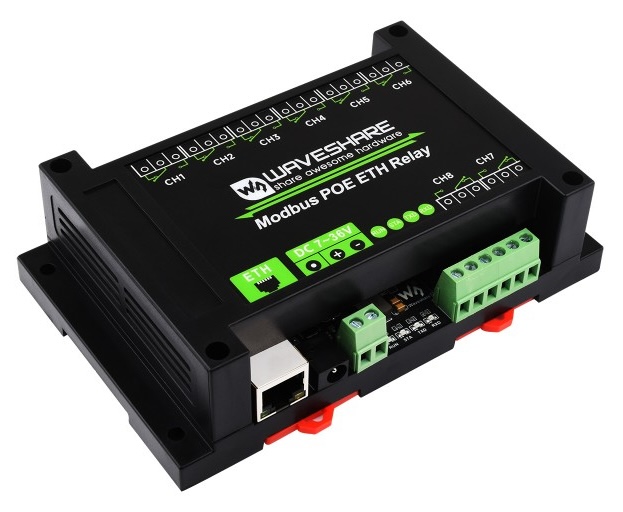 Waveshare 8-ch Ethernet Relay Module, Modbus RTU/Modbus TCP Protocol, PoE port Communication