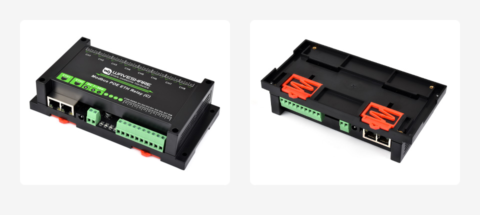 Waveshare Dual Ethernet Ports 8-ch Relay Module (C), Modbus RTU Protocol, PoE Power Supply