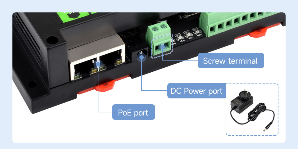 Waveshare Dual Ethernet Ports 8-ch Relay Module (C), Modbus RTU Protocol, PoE Power Supply