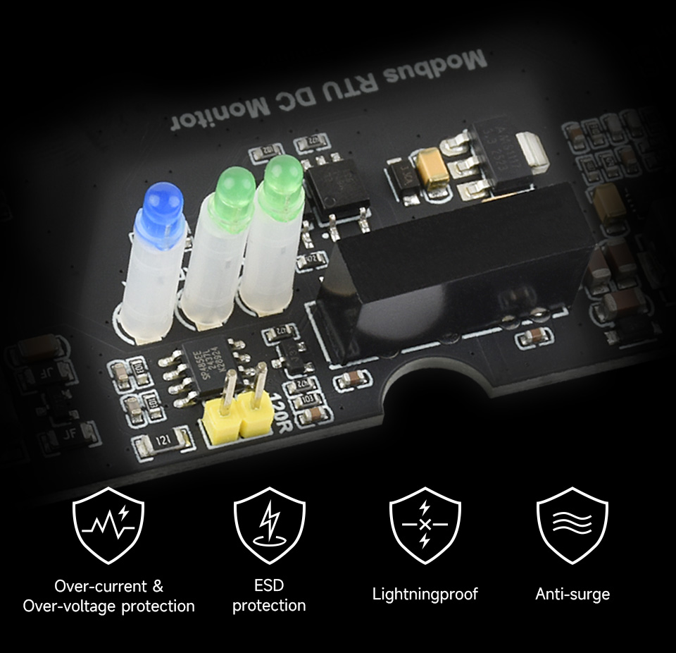 Waveshare Industrial 4-Ch DC Monitoring Module, 16-bit High-Precision Acquisition, RS485 Modbus RTU Protocol