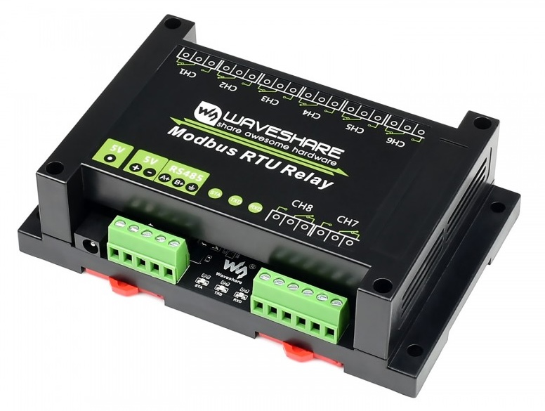 Waveshare Industrial Modbus RTU 8-ch Relay Module with RS485 Interface, Multi Isolation Protection Circuits, 5V Power Supply