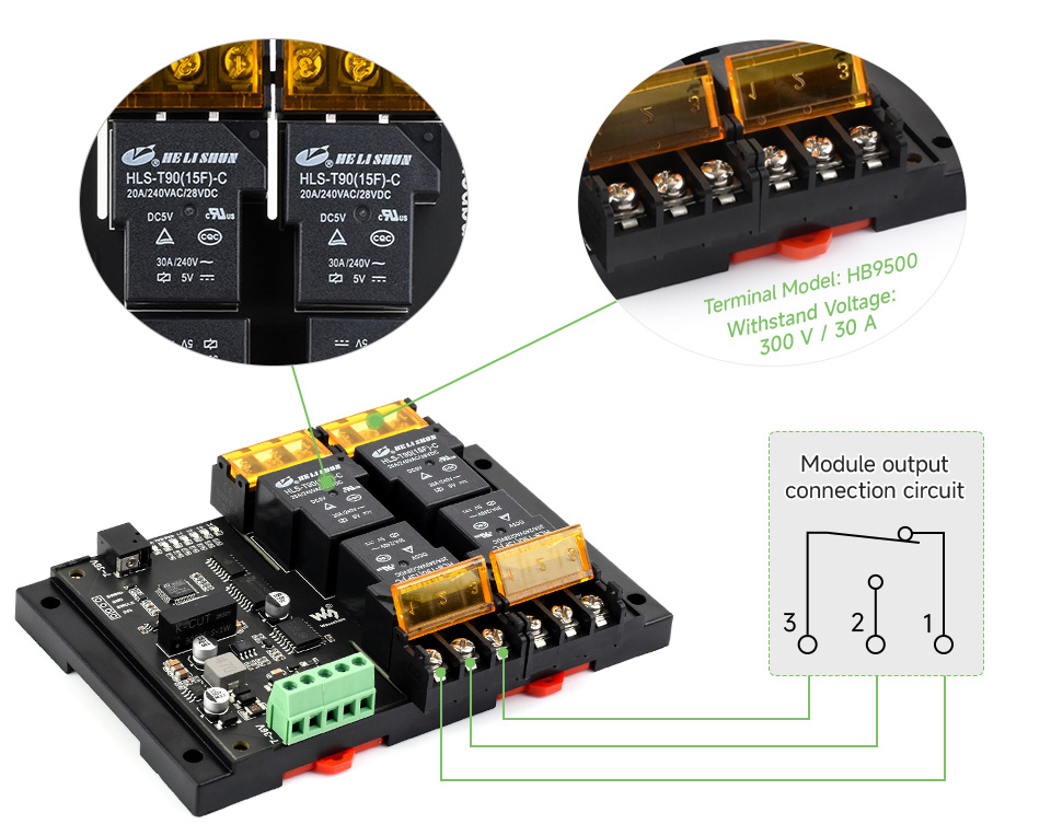 Waveshare Industrial Modbus RTU 4-ch High Current Relay Module with RS485 Interface, Onboard LED Indicators, Multi Isolation Protection Circuits