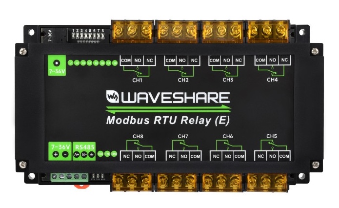 Waveshare Industrial Modbus RTU 8-ch High Current Relay Module (E) with RS485 Interface, Multi Isolation Protection Circuits
