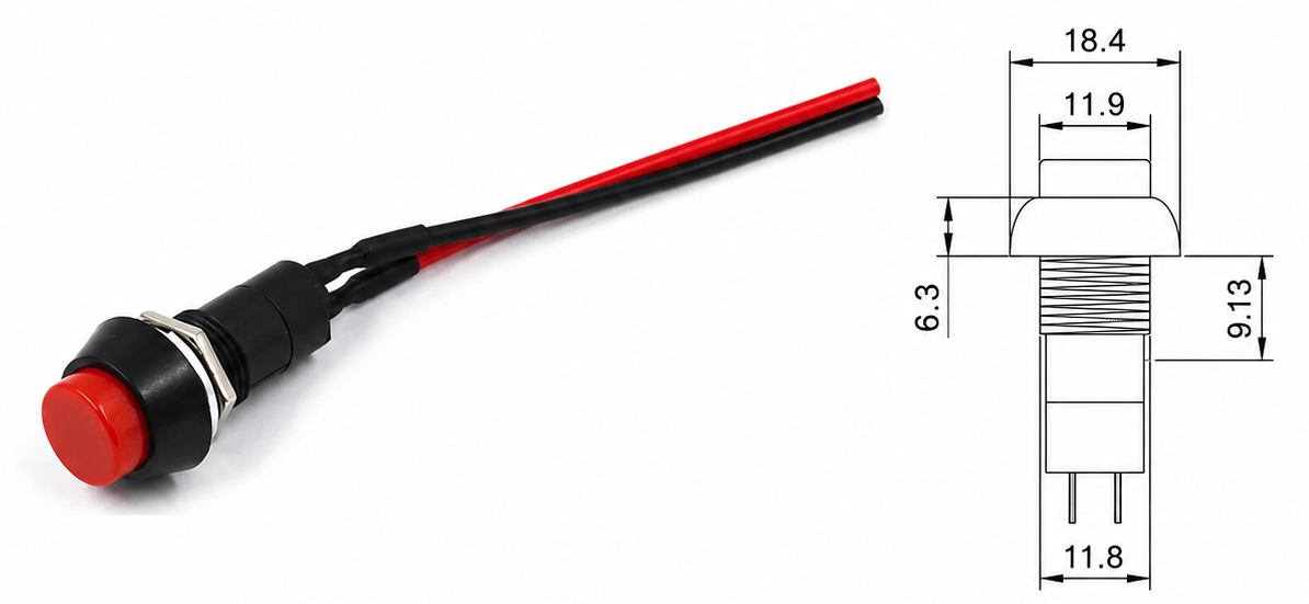 Nút nhấn nhả tròn PBS-11B 12mm kèm cáp