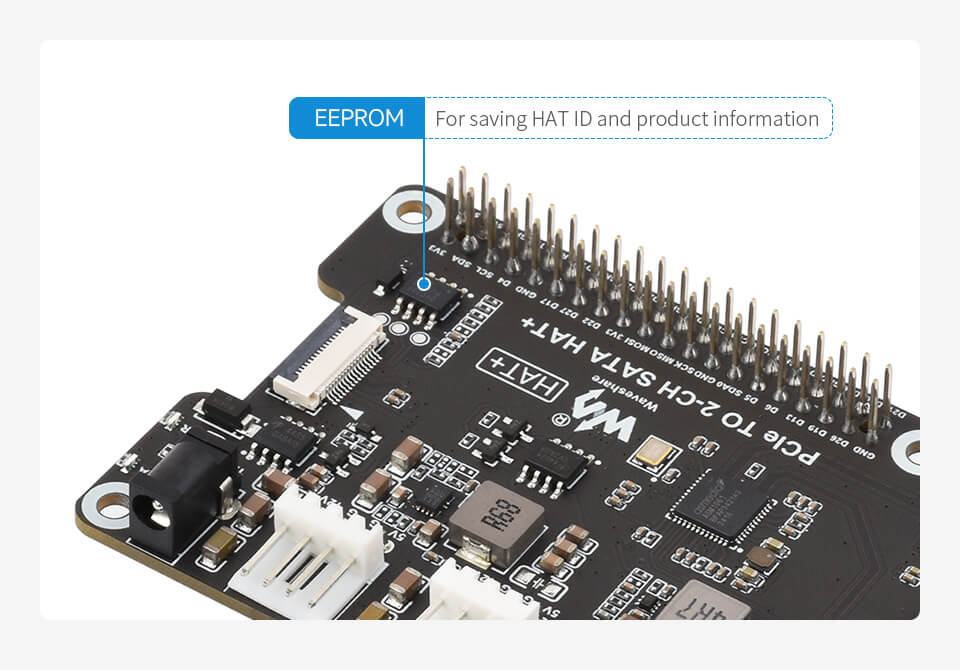 Mạch Waveshare PCIe To 2-Ch SATA HAT+ For Raspberry Pi 5