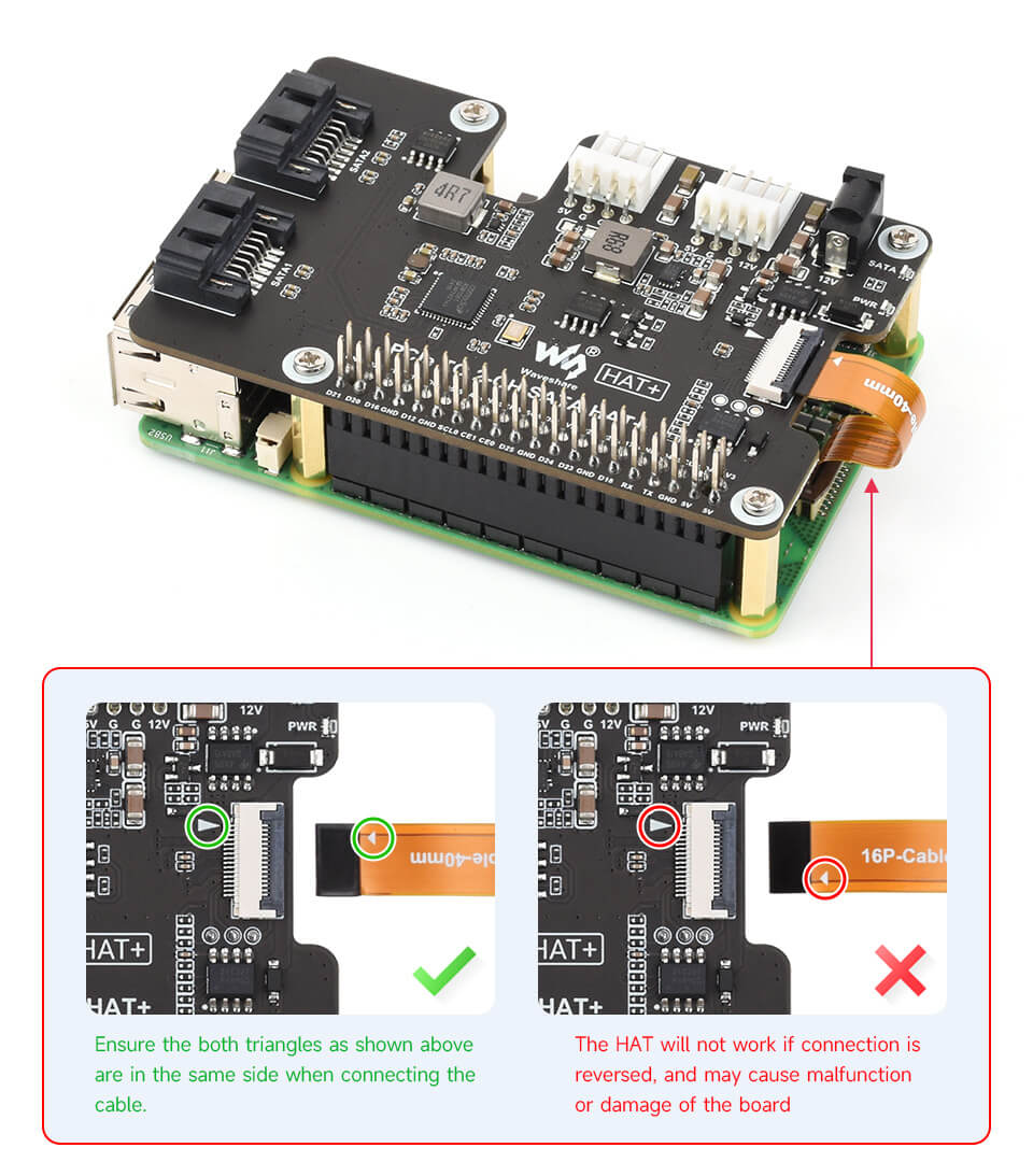Mạch Waveshare PCIe To 2-Ch SATA HAT+ For Raspberry Pi 5