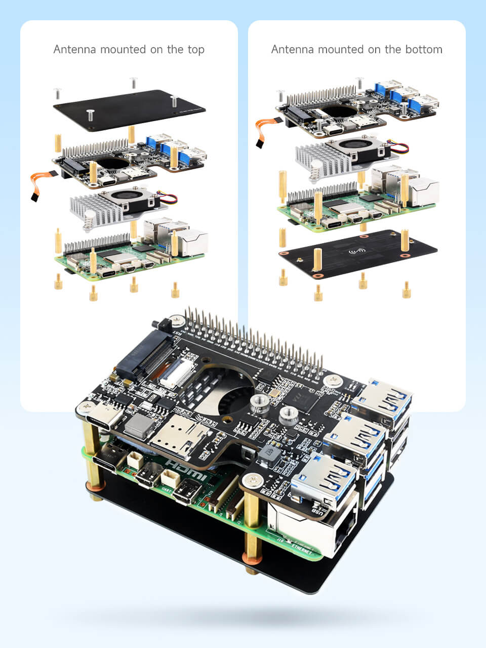 Mạch Waveshare PCIe TO 4G/5G M.2 USB3.2 HAT+ for Raspberry Pi 5