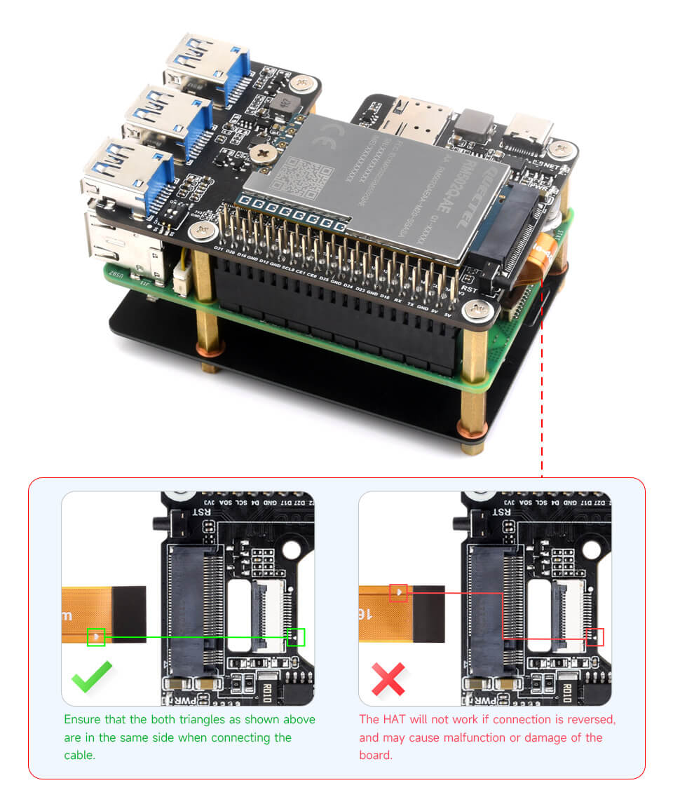 Mạch Waveshare PCIe TO 4G/5G M.2 USB3.2 HAT+ for Raspberry Pi 5