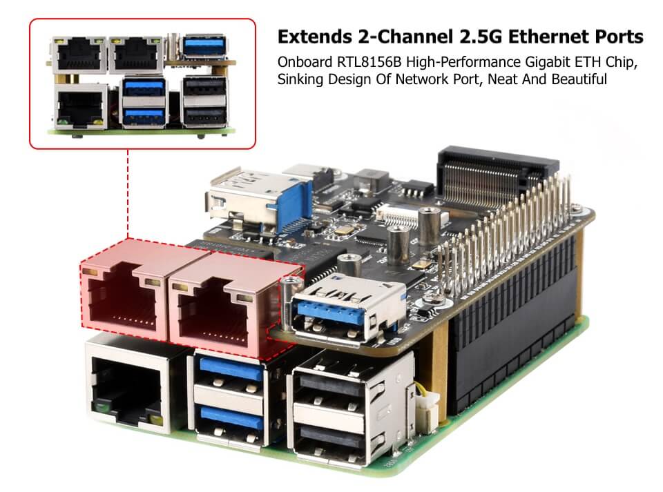 Mạch Waveshare PCIe To M.2 USB ETH HAT+ For Raspberry Pi 5