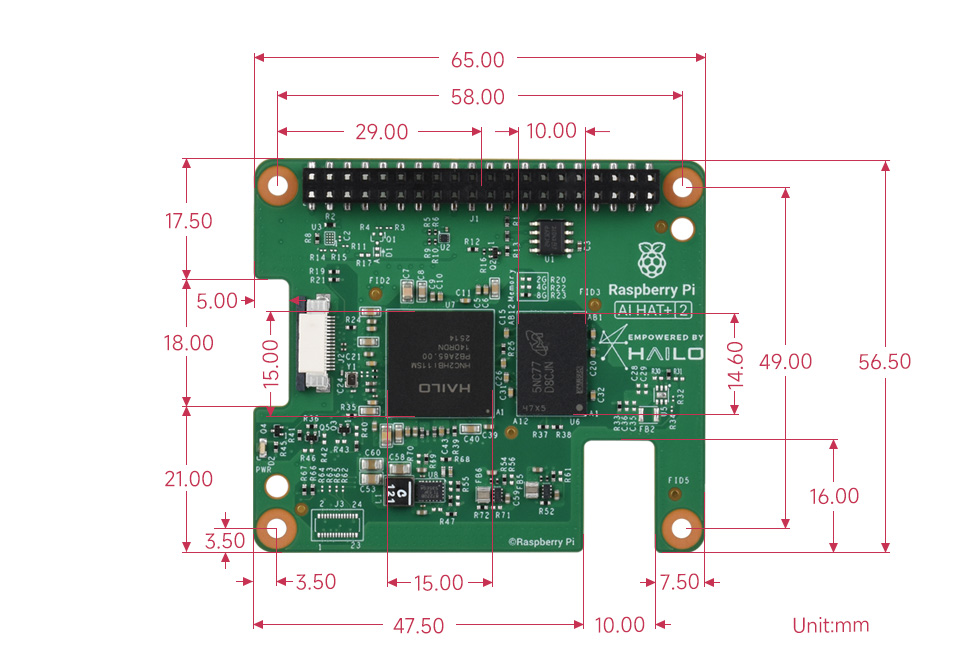Raspberry Pi AI HAT+ 2, Hailo-10H 40 TOPS (INT4), 8GB RAM