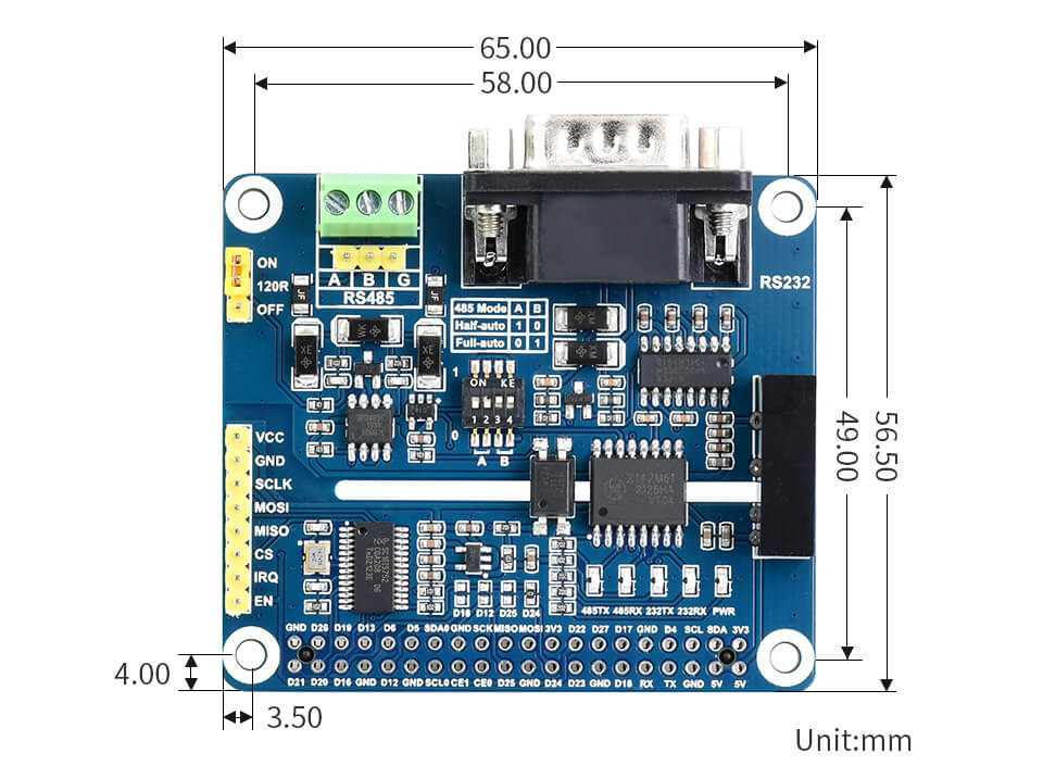Mạch Waveshare Isolated RS485 RS232 Expansion HAT for Raspberry Pi, SPI Control