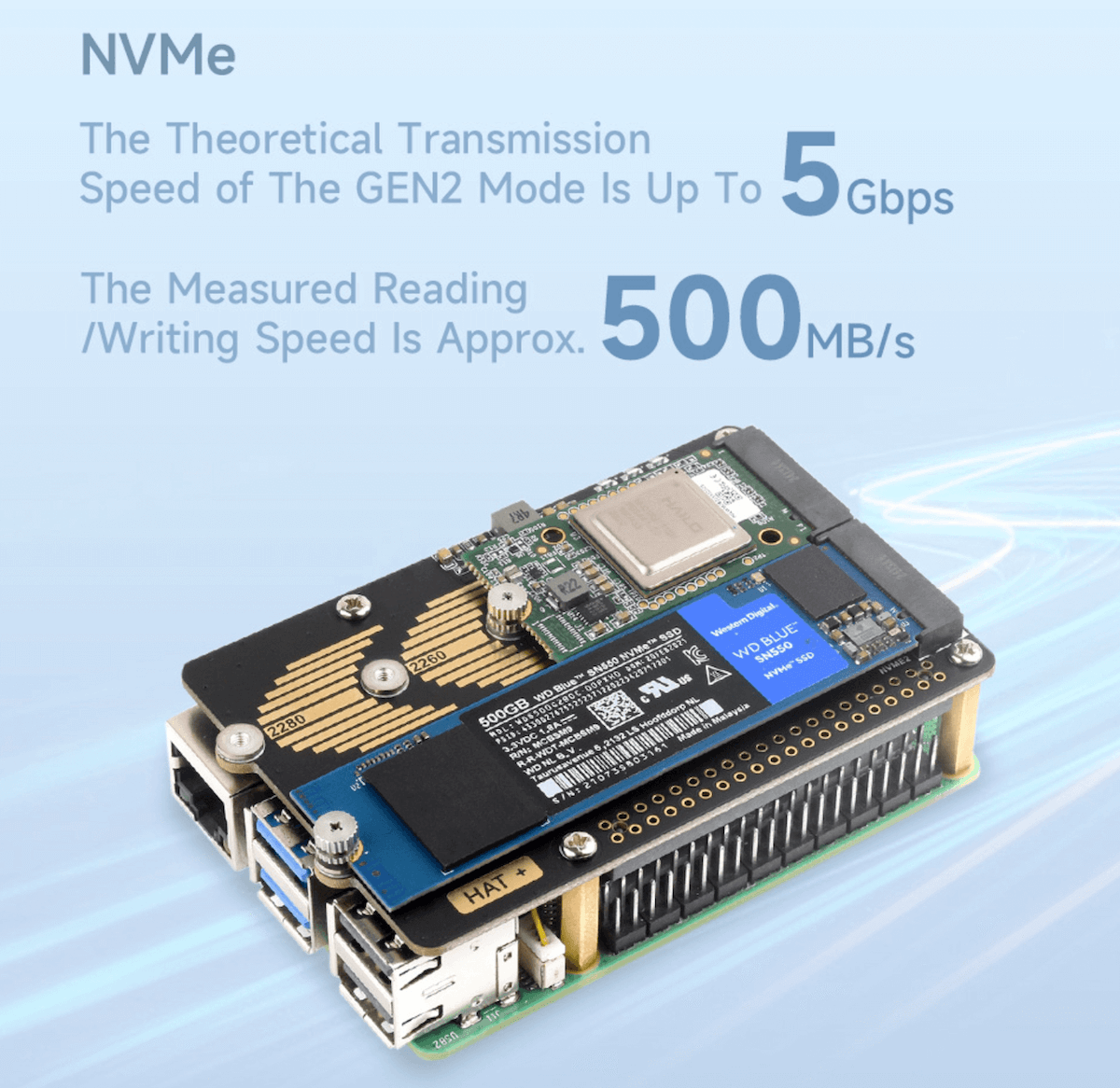 Mạch Waveshare PCIe To 2-CH M.2 HAT+ Adapter (B) for Raspberry Pi 5