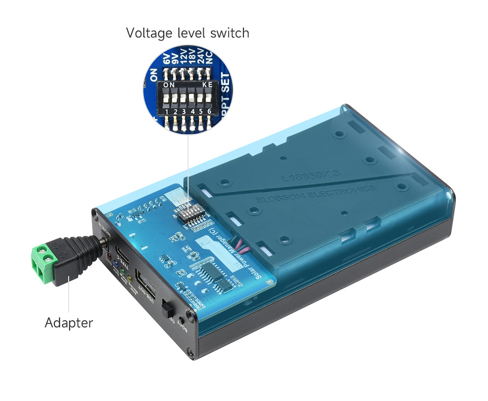 Waveshare Solar Power Manager (C), Supports 3x 18650 Batteries, Multi Protection Circuits