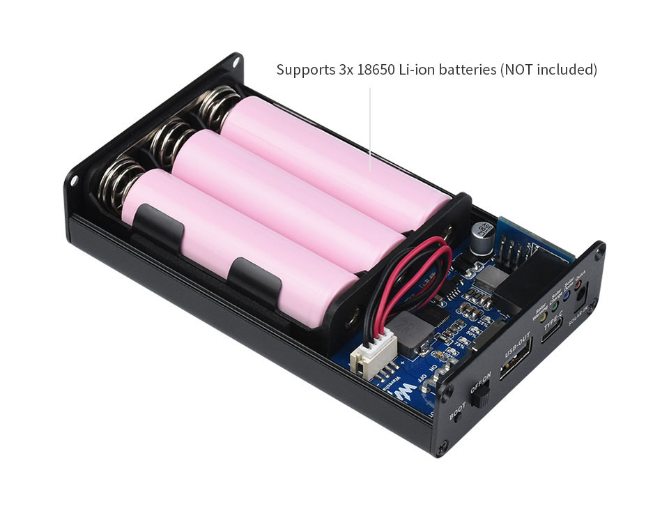 Waveshare Solar Power Manager (C), Supports 3x 18650 Batteries, Multi Protection Circuits