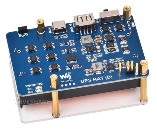 Waveshare UPS HAT (D) for Raspberry Pi, Supports 21700 Li battery, 5V Uninterruptible Power Supply, Pogo Pins Connector