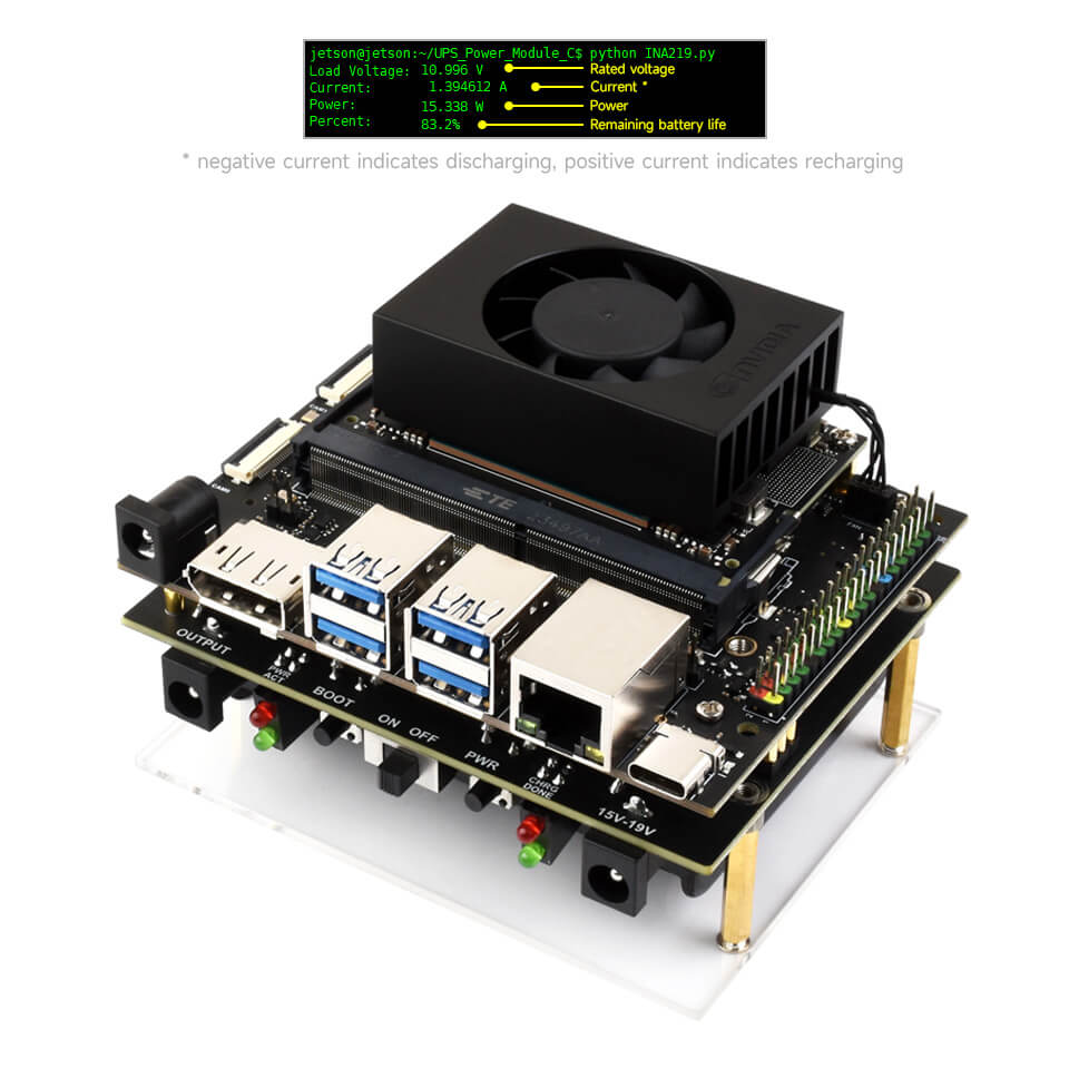 Waveshare Uninterruptible Power Supply UPS Module (C) For Jetson Orin, Supports 21700 Li battery, Pogo Pins Connector