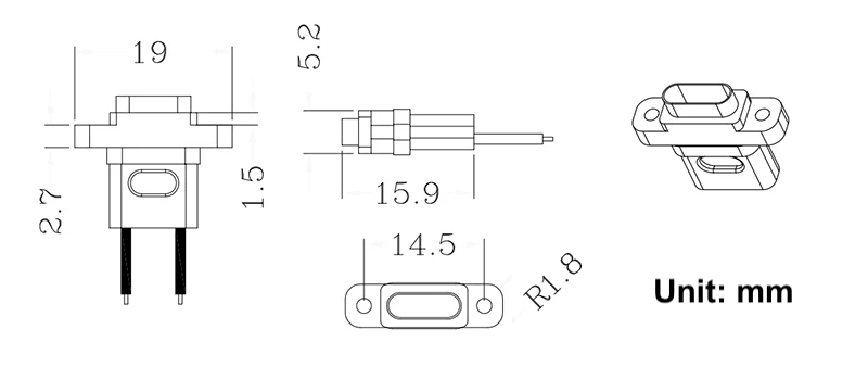 Đầu nối USB-C 2 chân kèm cáp