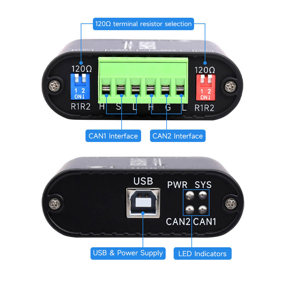 Bộ chuyển Waveshare Industrial Grade USB To CAN/CAN FD Bus Data Analyzer (USB-CAN-FD-B)