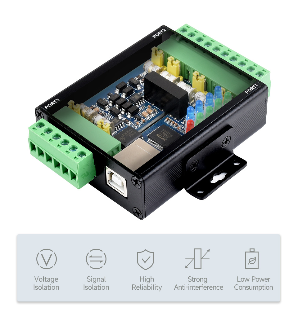 Waveshare Industrial Isolated USB To RS485/422 Converter, Original FT4232HL Chip