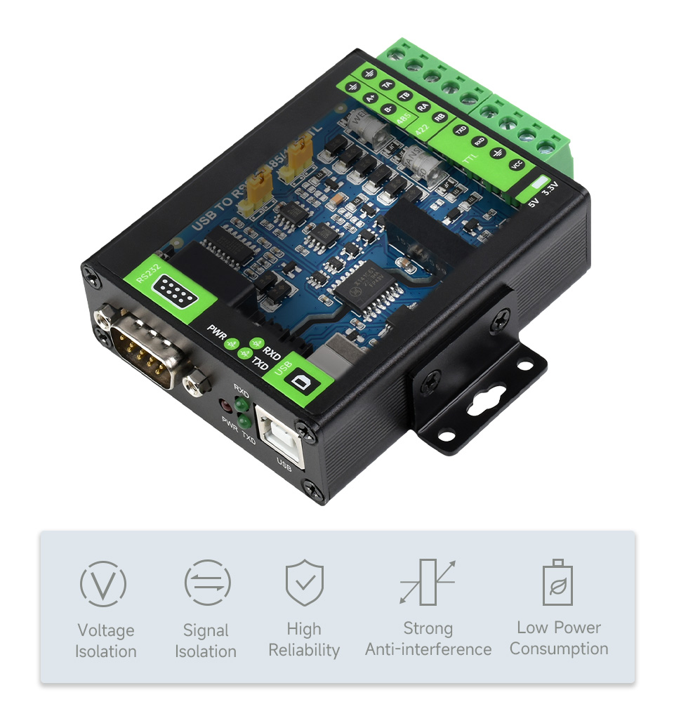 Waveshare FT232RNL USB TO RS232/485/422/TTL Interface Converter, Industrial Isolation